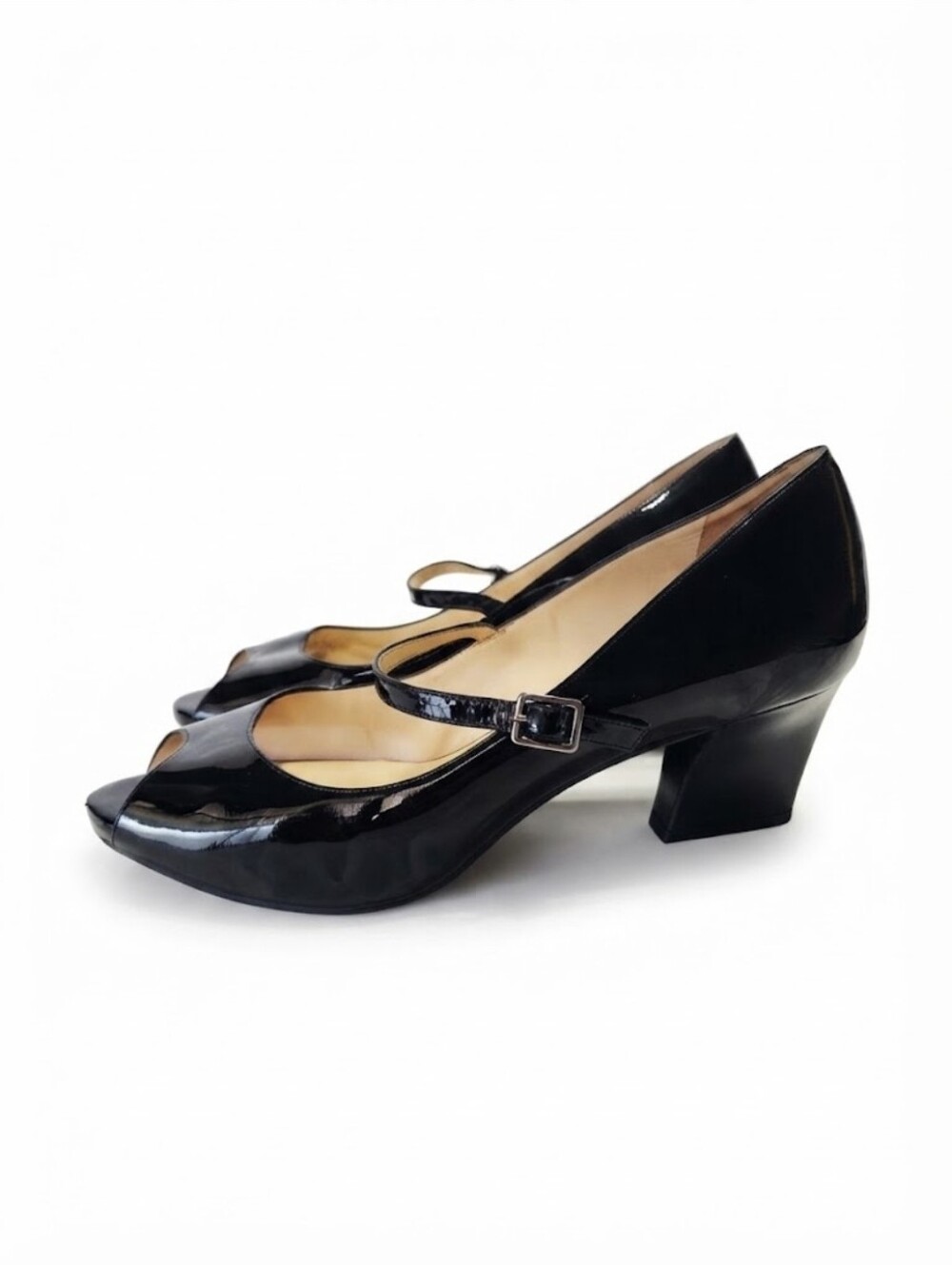 Cole Haan Black Patent Peep Toe Maryjane Heel Size 7.5
